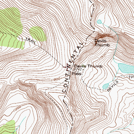 Topographic Map of Devils Thumb Pass, CO