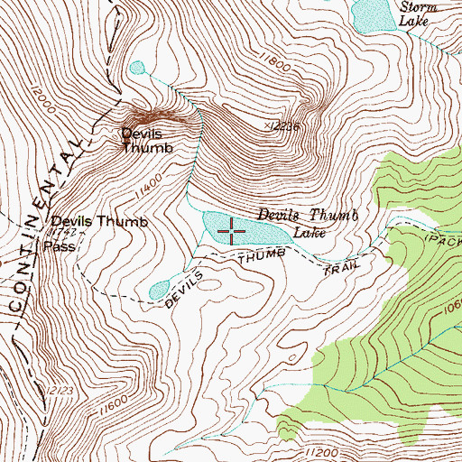 Topographic Map of Devils Thumb Lake, CO