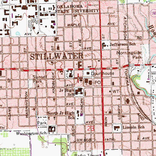 Topographic Map of First Baptist Church, OK
