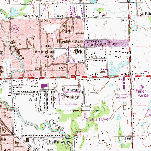 Topographic Map of Highland Park Baptist Church, OK