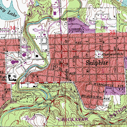 Topographic Map of First Baptist Church, OK