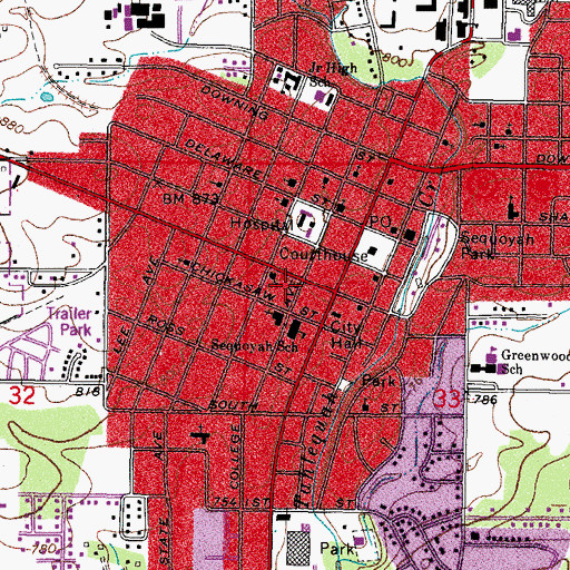 Topographic Map of Church of Christ South College, OK