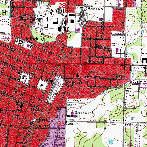 Topographic Map of First Presbyterian Church, OK