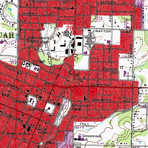 Topographic Map of Northeastern Christian Church, OK