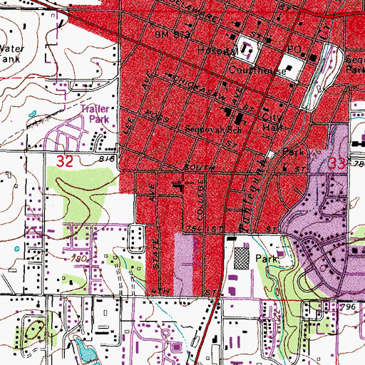 Topographic Map of Southside Baptist Church, OK