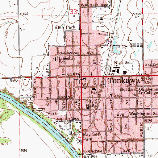 Topographic Map of First Baptist Church, OK