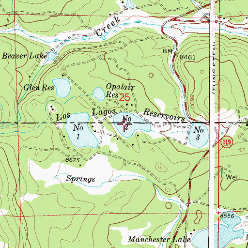 Topographic Map of Los Lagos Reservoirs Number Two, CO