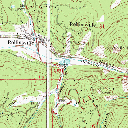 Topographic Map of Gamble Gulch, CO