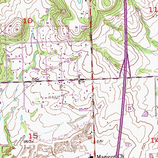 Topographic Map of Colonial Christian Church, OK