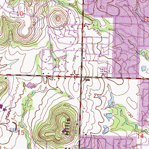 Topographic Map of Crossroads Christian Church, OK