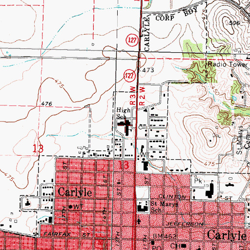 Topographic Map of Carlyle High School, IL