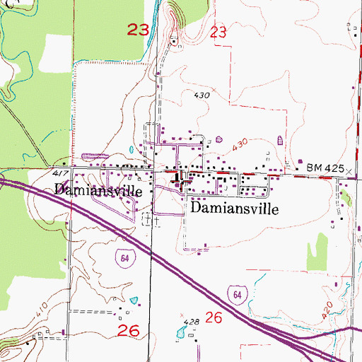 Topographic Map of Damiansville Elementary School, IL