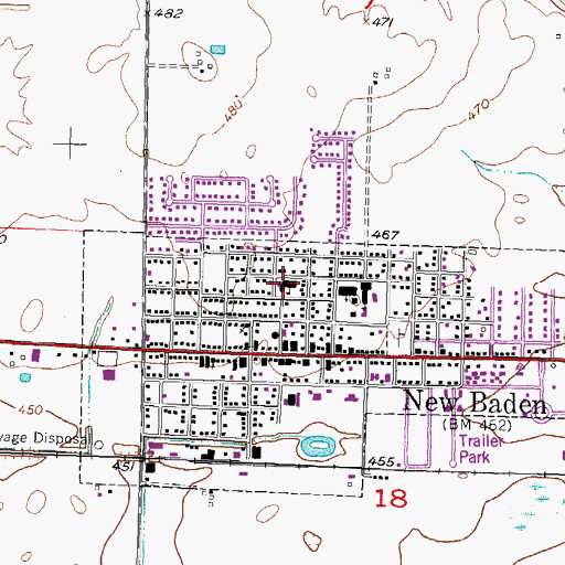 Topographic Map of New Baden Elementary School, IL
