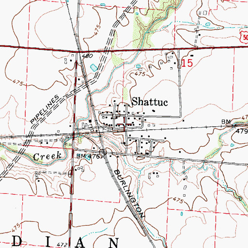 Topographic Map of Shattuc Post Office, IL