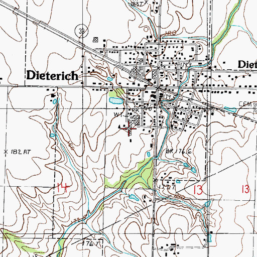 Topographic Map of Dieterich Junior-Senior High School, IL