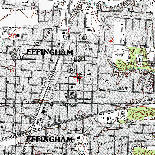 Topographic Map of Effingham Post Office, IL