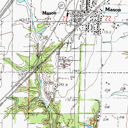 Topographic Map of Mason Cemetery, IL