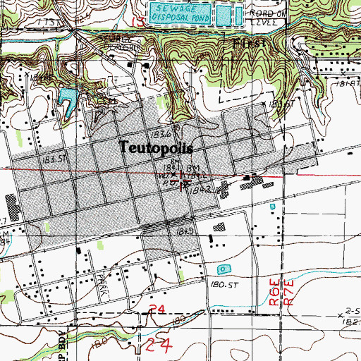 Topographic Map of Teutopolis Post Office, IL