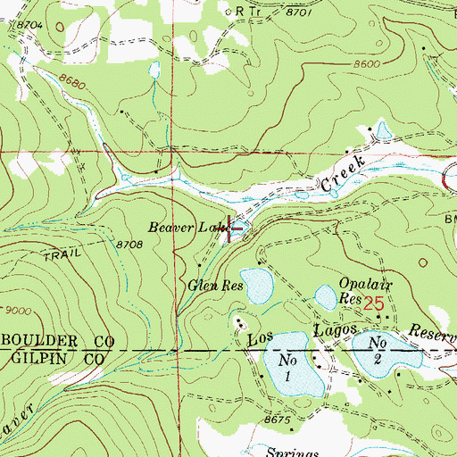 Topographic Map of Beaver Lake, CO