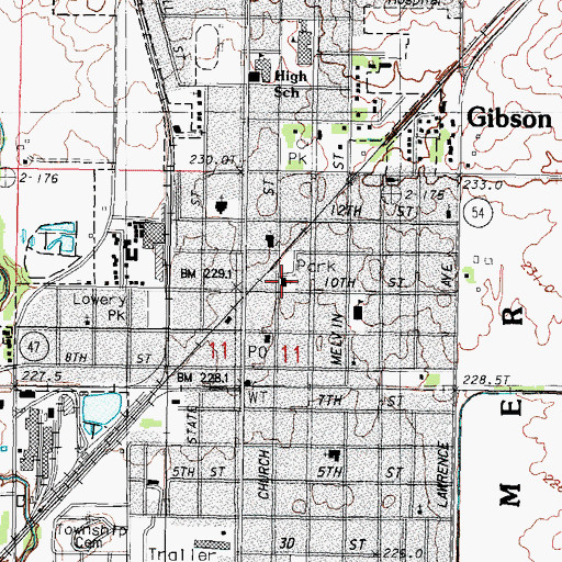Topographic Map of Gibson City United Methodist Church, IL