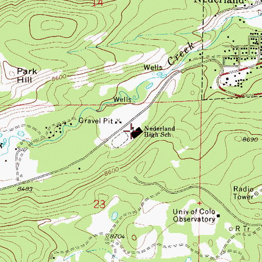 Topographic Map of Nederland Middle - Senior High School, CO