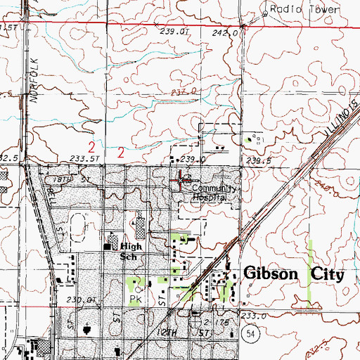 Topographic Map of Gibson Area Hospital and Health Services, IL