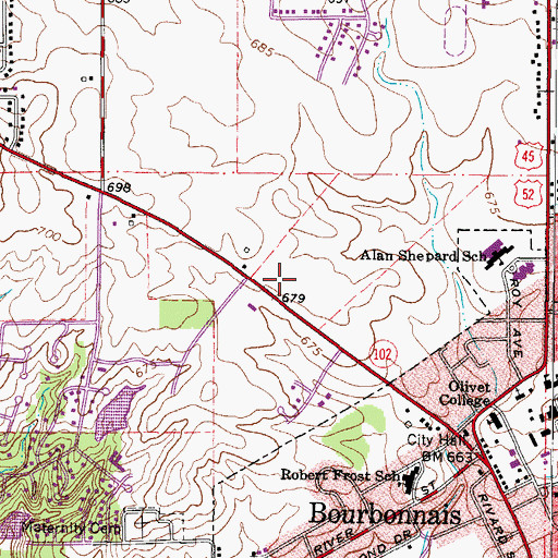 Topographic Map of Bourbonnaise Towne Centre Shopping Center, IL
