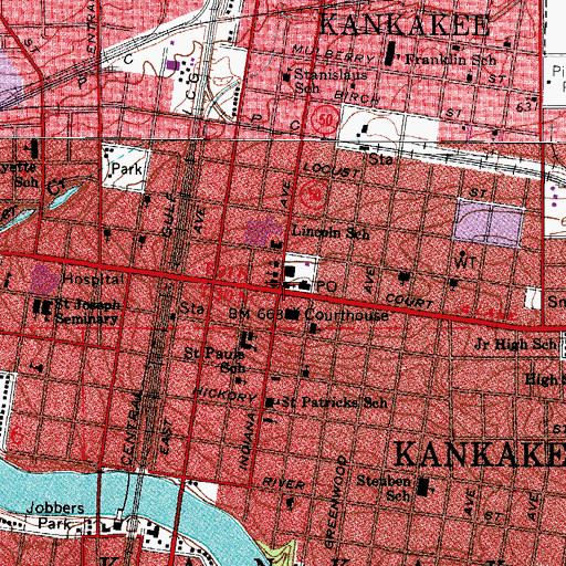 Topographic Map of First Baptist Church, IL