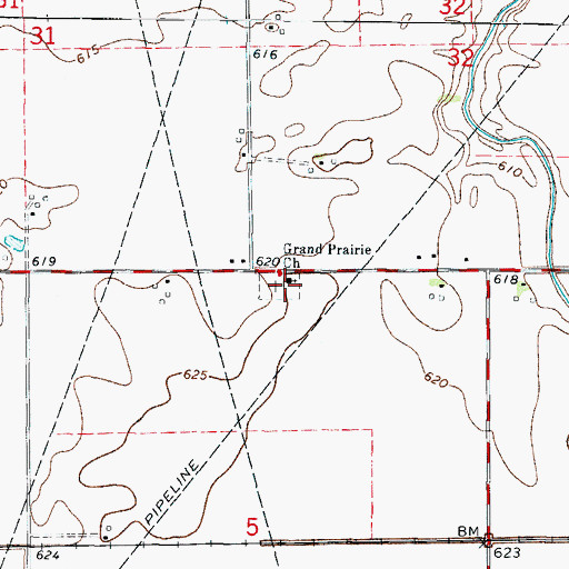 Topographic Map of Grand Prairie United Cemetery, IL
