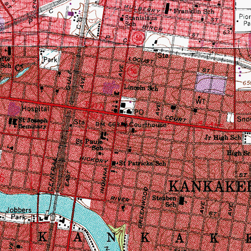 Topographic Map of Kankakee County Courthouse, IL