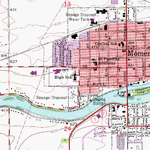 Topographic Map of Momence High School, IL