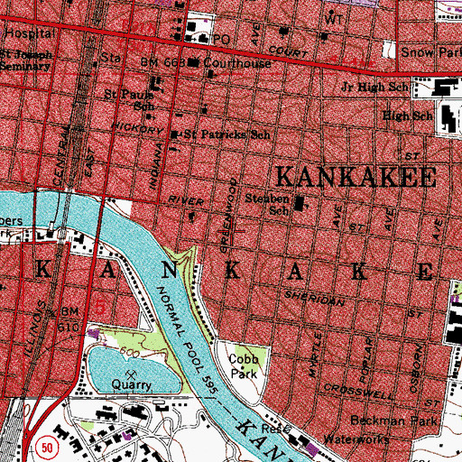 Topographic Map of Riverview Historic District, IL