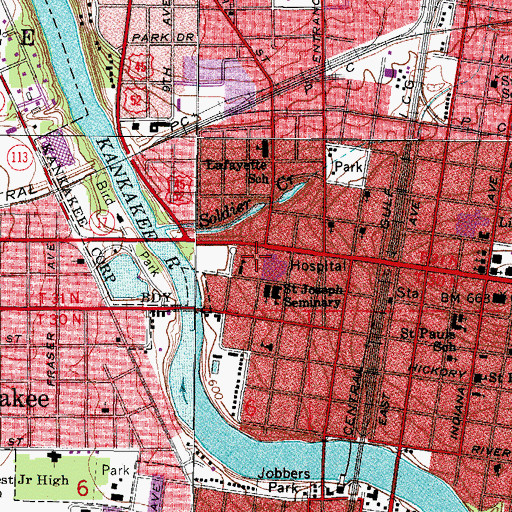 Topographic Map of Provena Saint Marys Hospital, IL