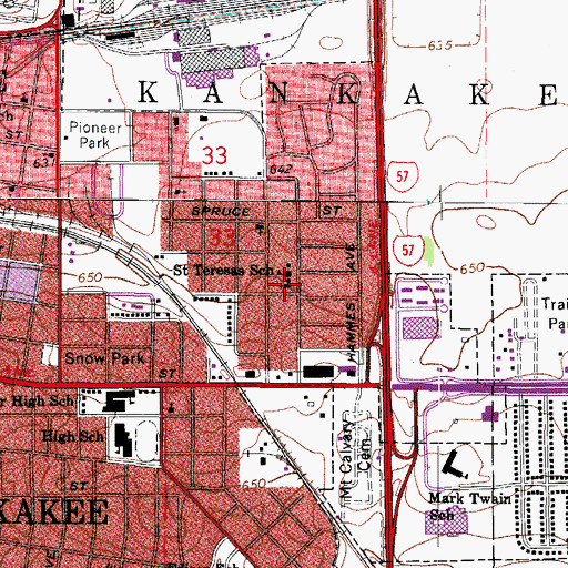 Topographic Map of Saint Teresa Roman Catholic Church, IL