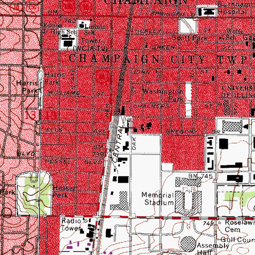 Topographic Map of Abbott Power Plant, IL