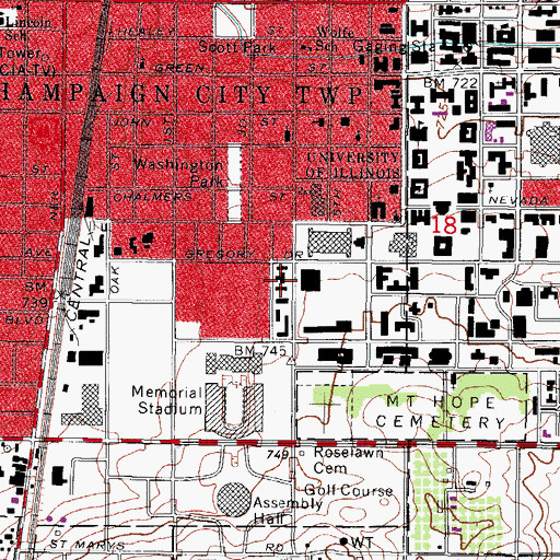 Topographic Map of Barton Hall, IL
