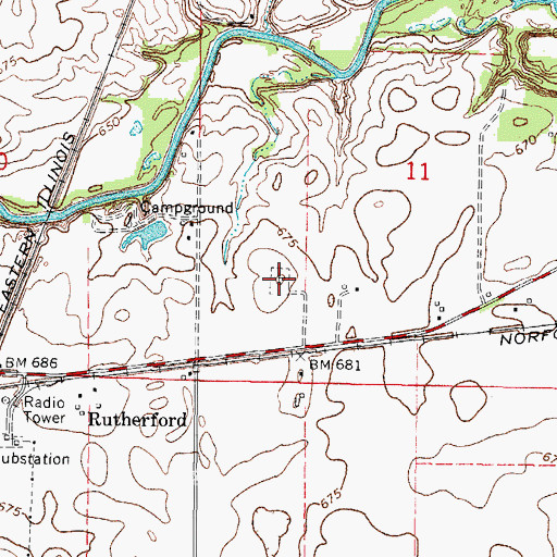 Topographic Map of Bliss Cemetery, IL