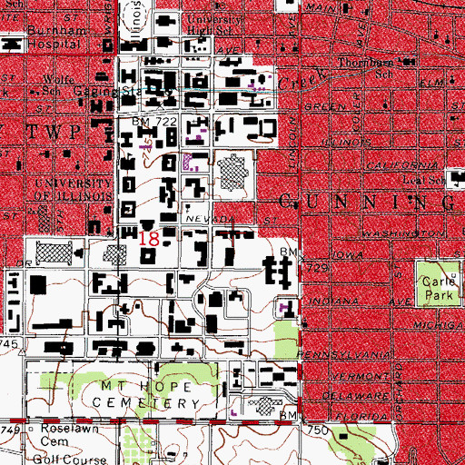 Topographic Map of Busey Hall, IL