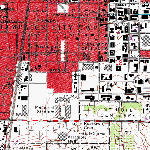 Topographic Map of Clark Hall, IL