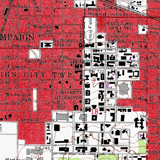 Topographic Map of Coble Hall, IL