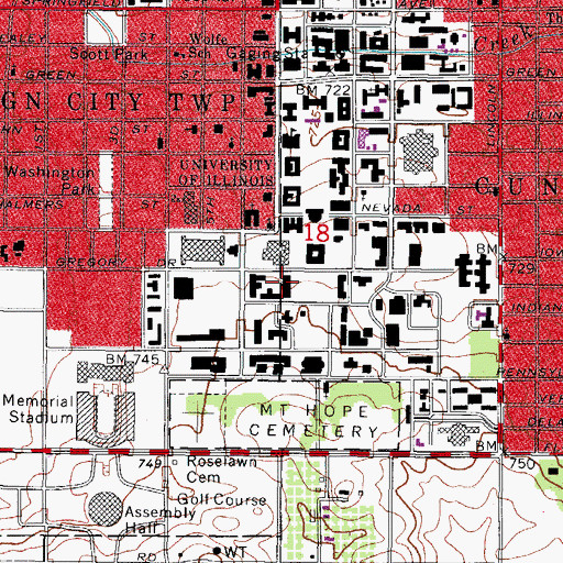 Topographic Map of David Kinley Hall, IL