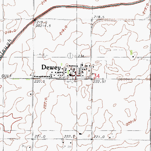 Topographic Map of Dewey Post Office, IL
