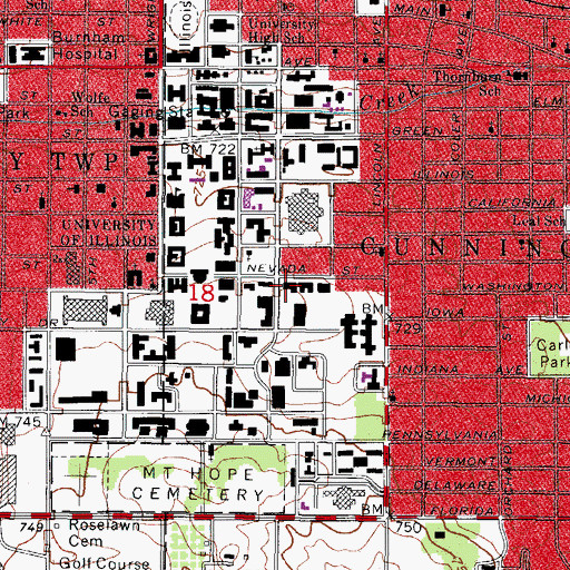 Topographic Map of Evans Hall, IL
