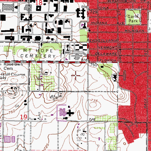Topographic Map of Florida and Lincoln Playing Field, IL
