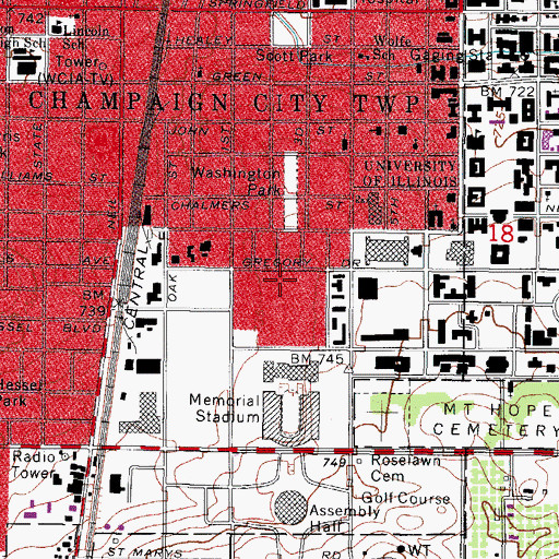 Topographic Map of Garner Hall, IL