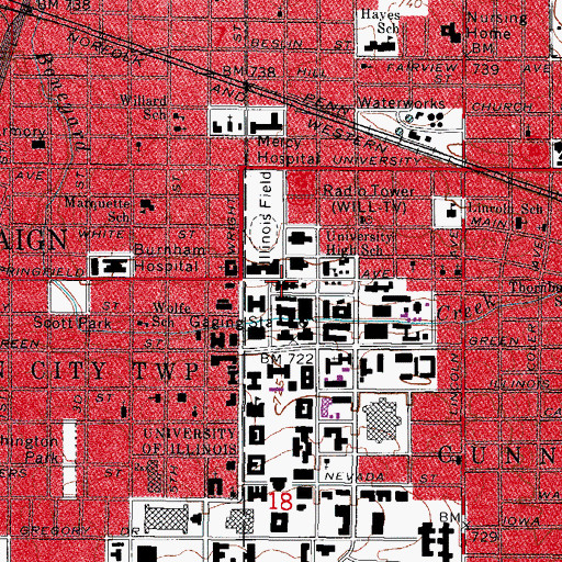 Topographic Map of Grainger Engineering Library, IL