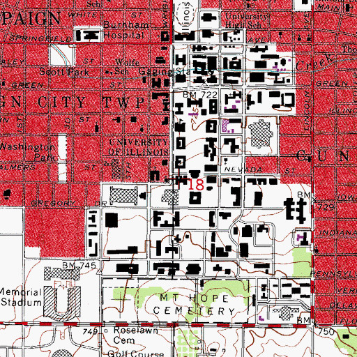 Topographic Map of Gregory Hall, IL