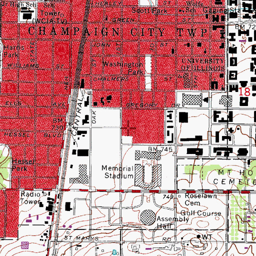 Topographic Map of Hopkins Hall, IL