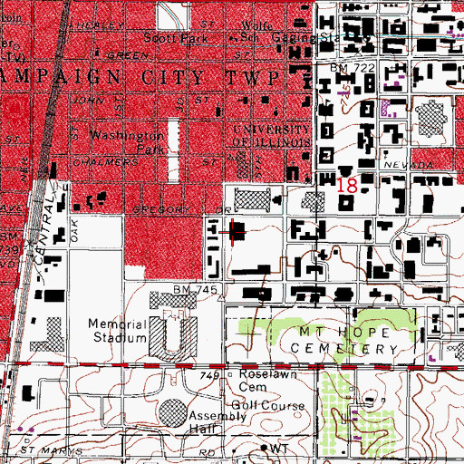 Topographic Map of Huff Hall, IL