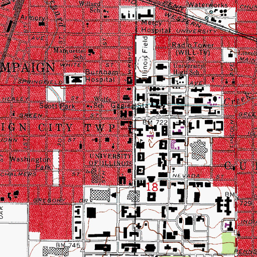 Topographic Map of Illini Hall, IL